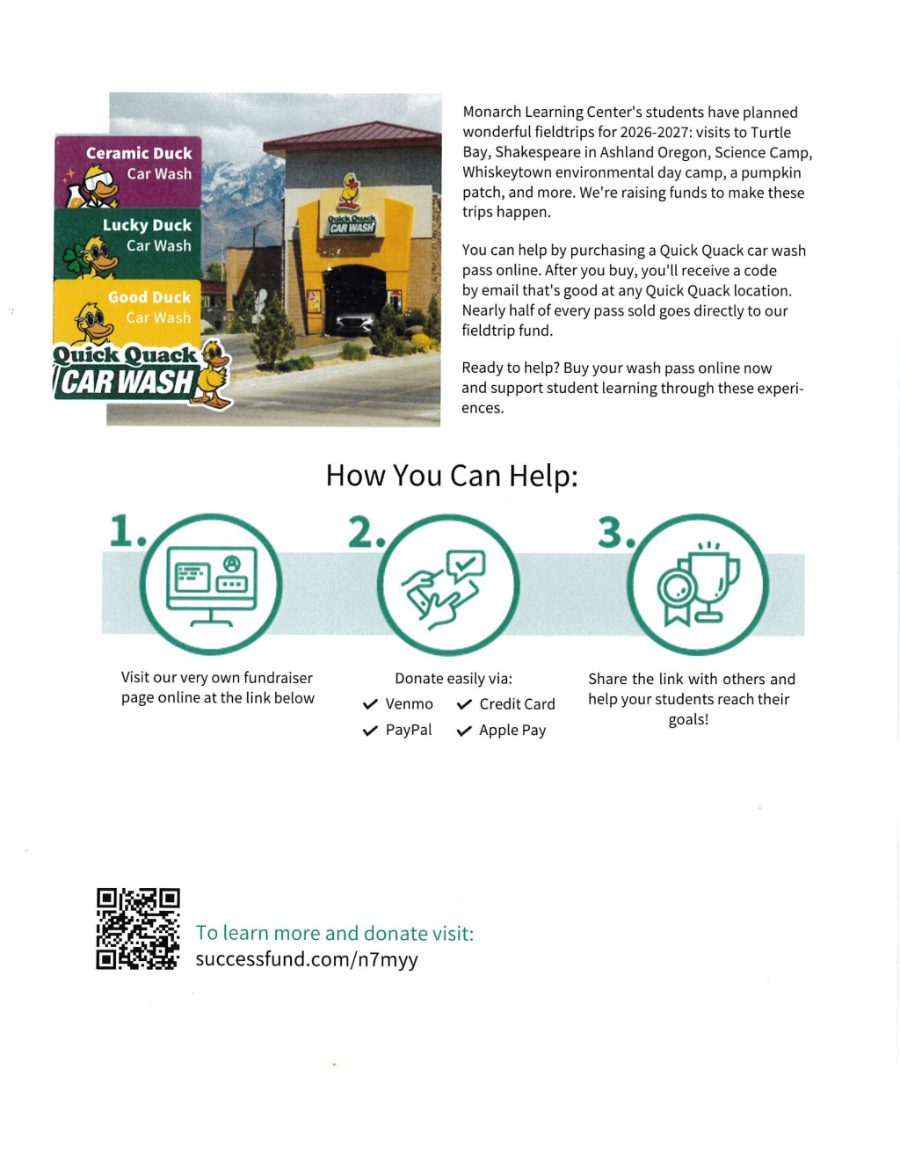 Quick Quack Car Wash fundraiser flyer supporting Monarch field trips