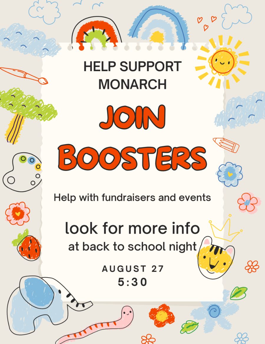 Join Boosters flyer: help support Monarch with fundraisers and events